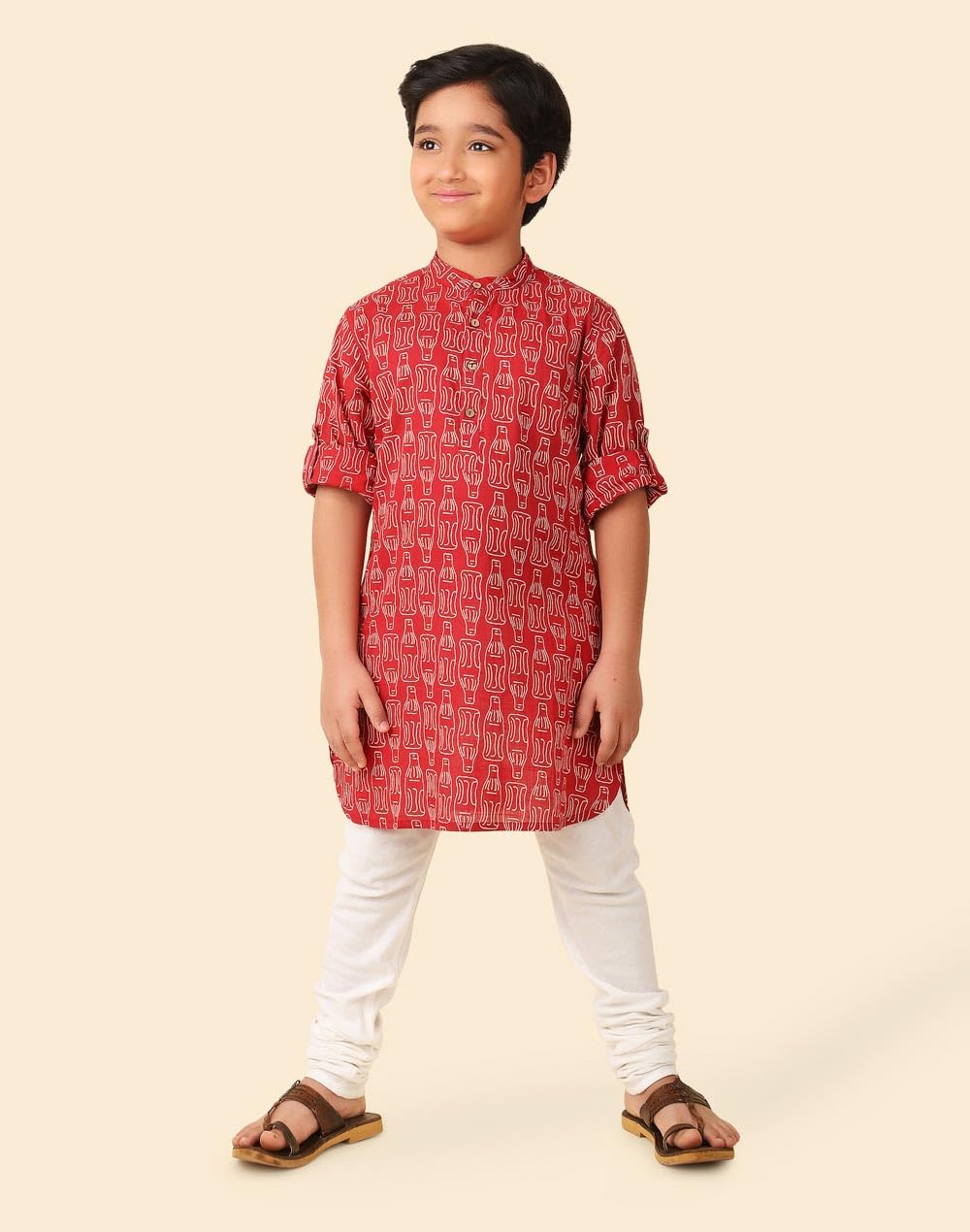 Fabindia Boys Cotton Printed Regular Fit Long Kurta (1032804RED_Red
