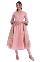 Aurelia Women'S Pink Yarn Dyed Anarkali With Leggings & Dupatta Set (Size: M)-As15767-705612