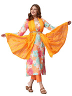 ANNI DESIGNER Women's Cotton Blend Embroidered Floral Printed Straight Kurta with Pant & Dupatta (Litup-Orange-Nw2_S_Orange_Smal