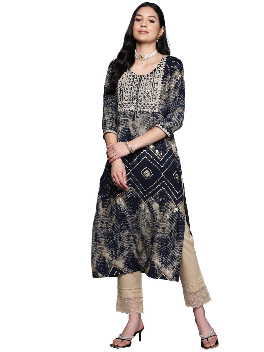 Libas WomenS Viscose Yoke Design Regular Kurta (23748Oh Navy Blue