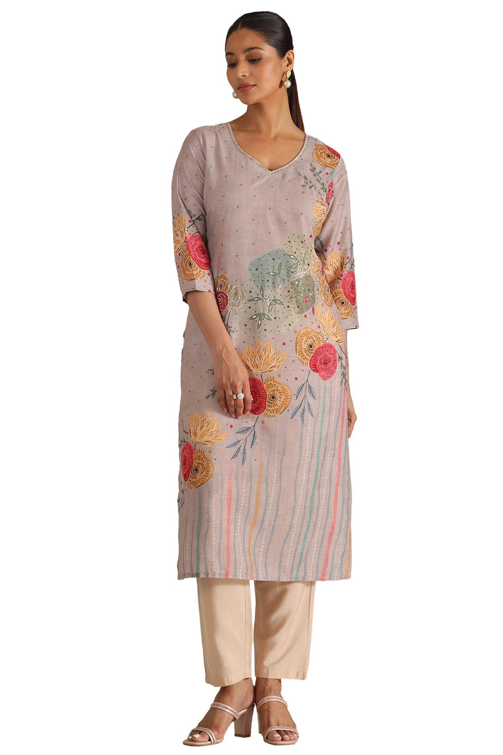 Soch Women Muslin Botanical Print Kurta with Zari
