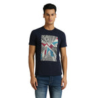 Pepe Jeans Men Cotton Blend Slim Fit Graphic Printed T-Shirts Navy, Small