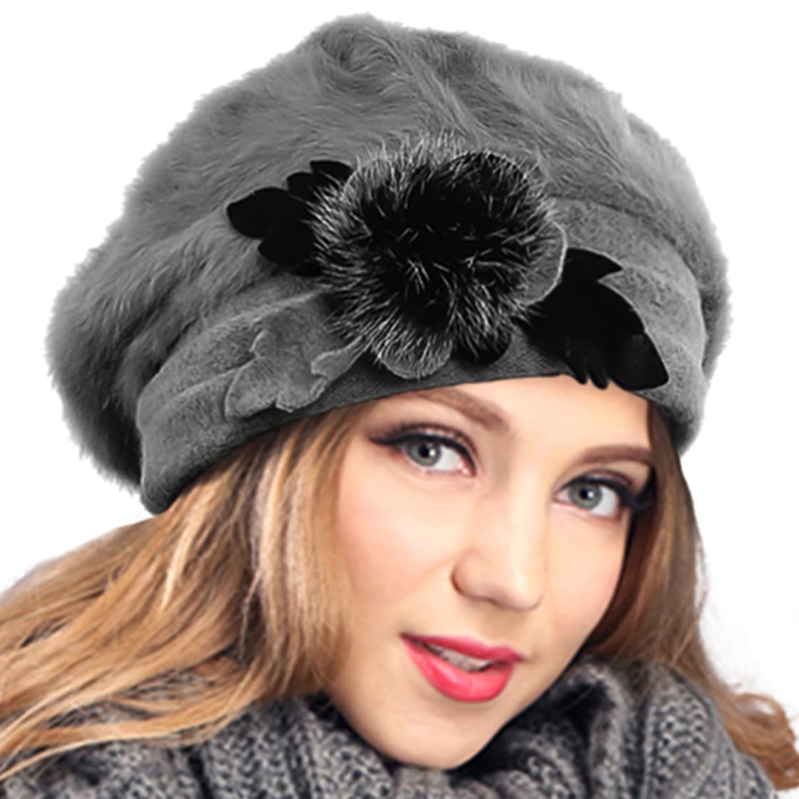 VEcRY Womens 100 Wool Bucket Hat Felt cloche Beret Dress Winter Beanie Hats (Angora-grey)