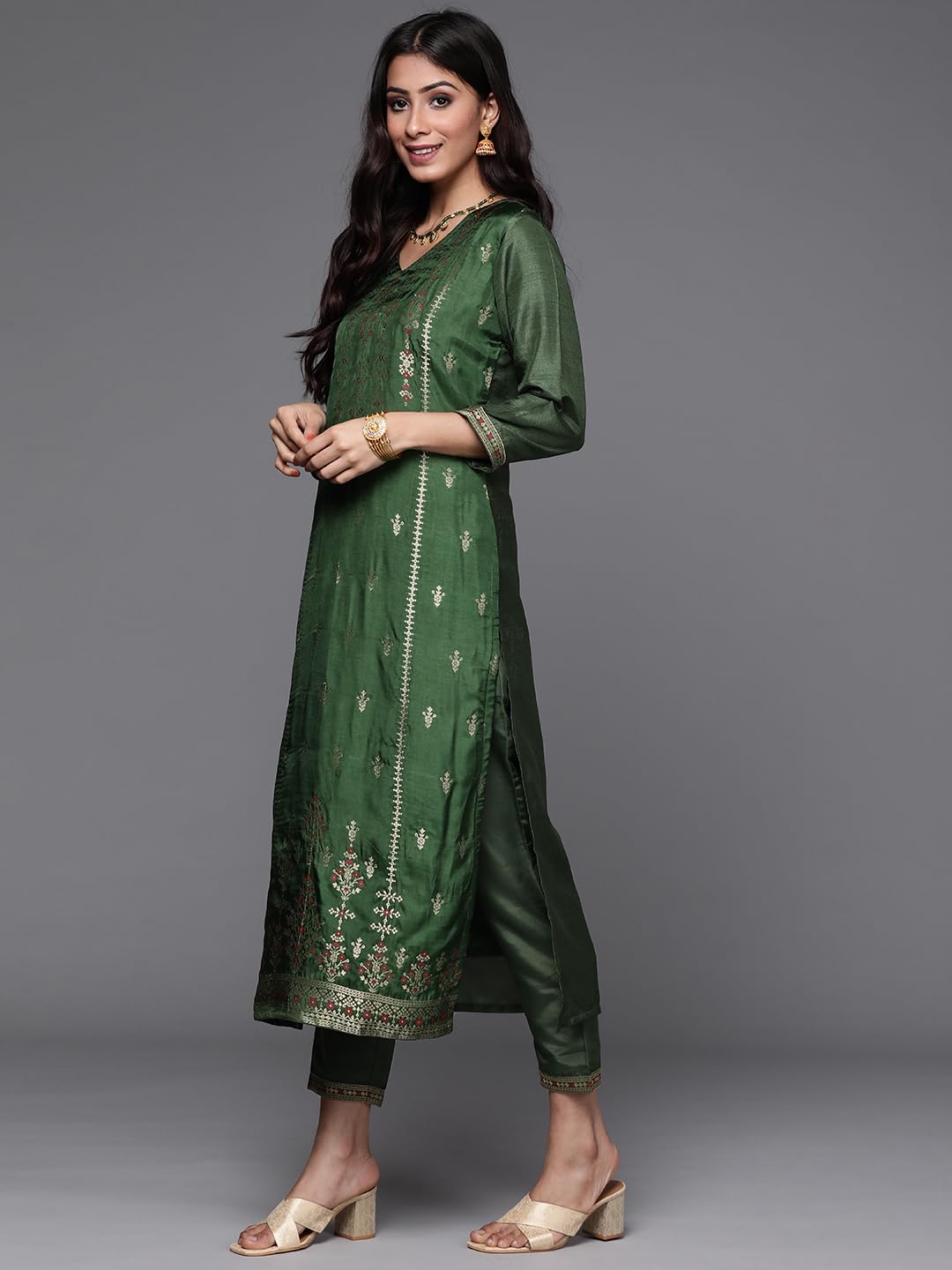 Libas Womens Silk Blend Kurta Sets (33344O_Green