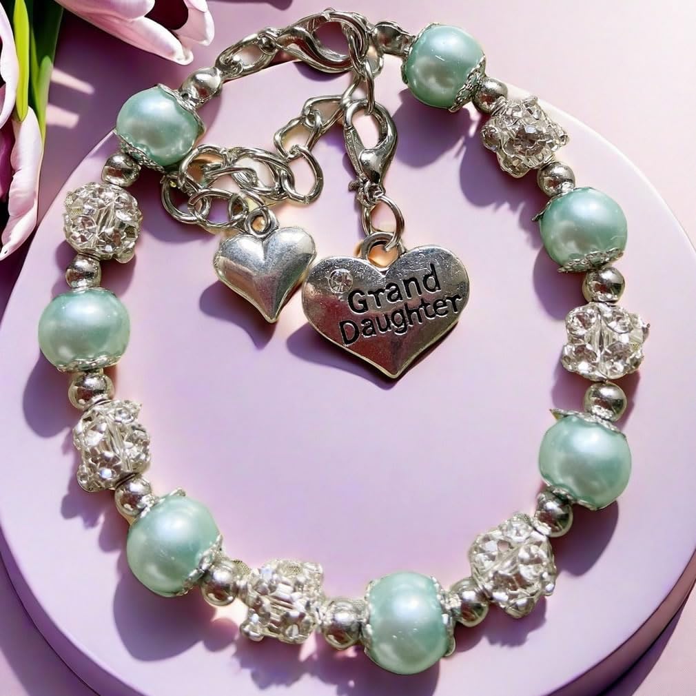 DOLON Blue Glass Pearl Color Crystal Granddaugther Bracelet Jewelry Wedding Bridal Birthday Christmas Holiday Gift