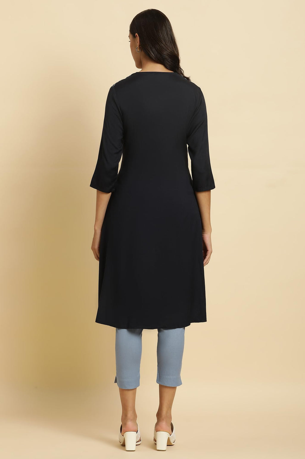 W For Woman Blue Suzani Motif Dobby Kurta