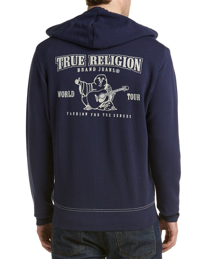 True Religion Men's Buddha Logo Zip Hoodie Sweatshirt, True Navy, XXL