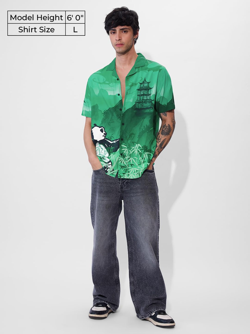 The Souled Store Official Kung Fu Panda: Chi Power Mens and Boys Short Sleeves Collared Neck Button Front Multicolor All Over Pr