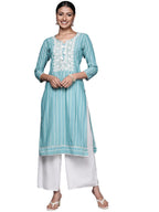 Libas Womens Cotton Yoke Design Straight Kurta (23637O_Blue
