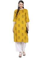 Gosriki Women'S Yellow Pure Cotton Straight Kurta With Plazzo (Luna Yellow_L)