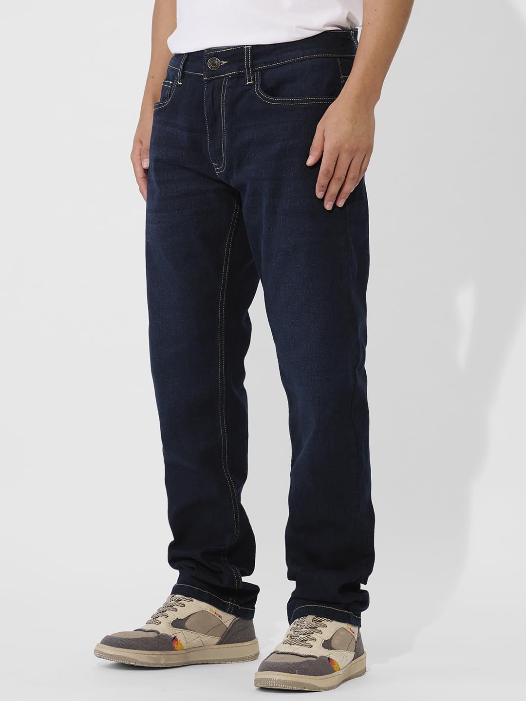 The Souled Store Denim Dark Blue Men and Boys Classic Fit Cotton Blend Jeans