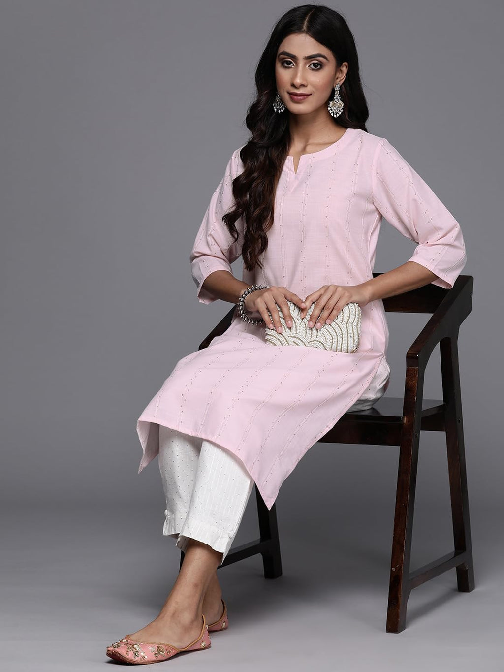 Libas Pink Woven Design Cotton Straight Kurta