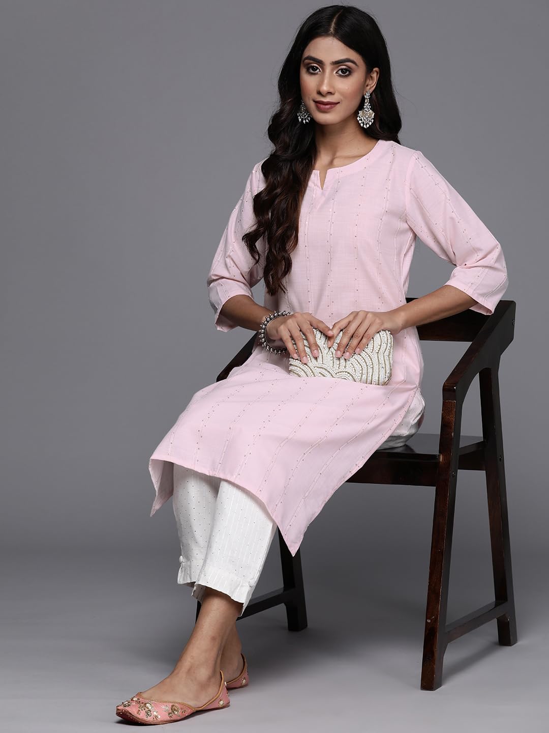 Libas Pink Woven Design Cotton Straight Kurta