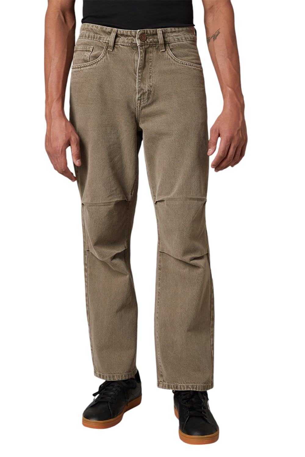 Hubberholme Men Washed Cotton Loose Fit Mid-Rise Jeans 78 Beige