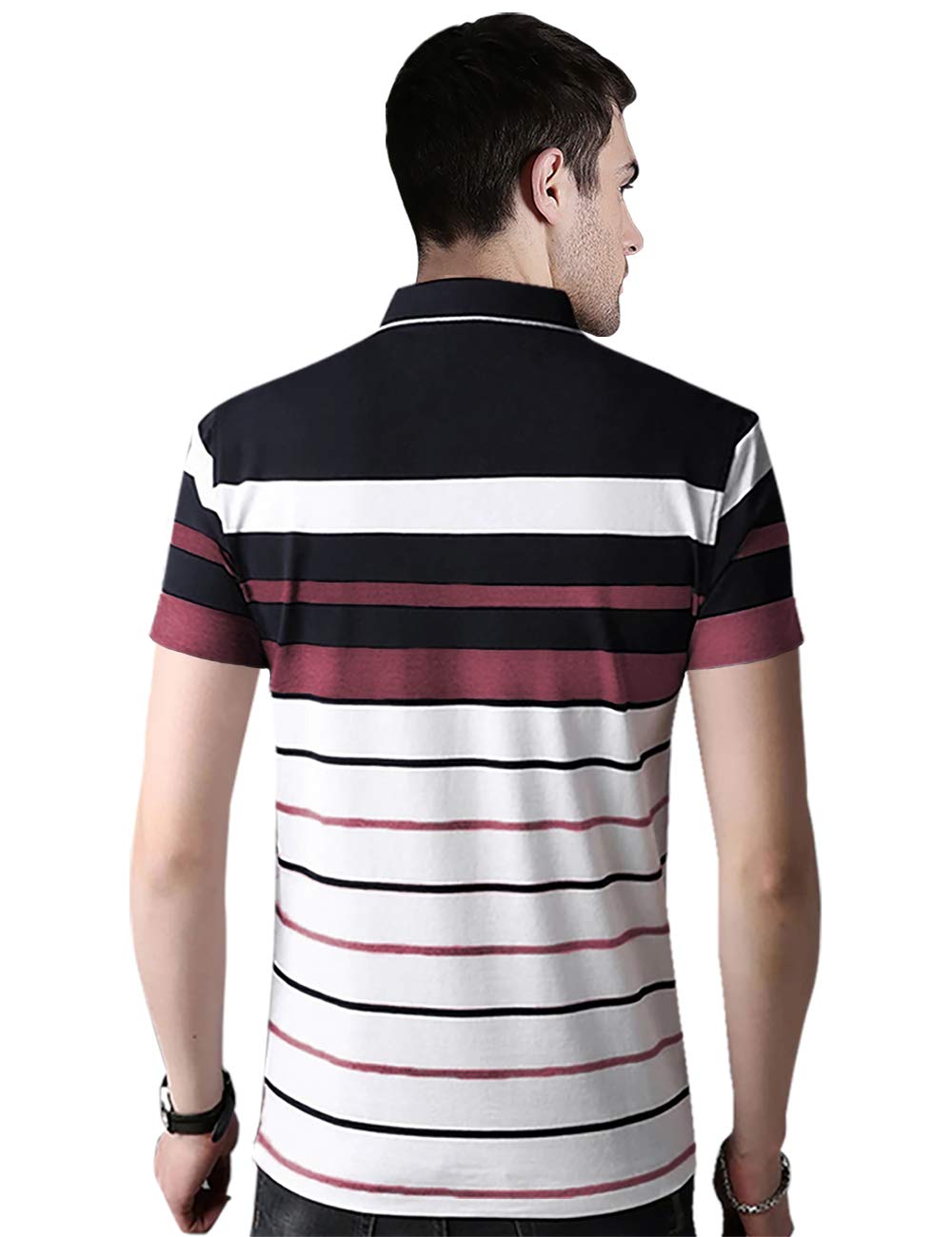 Eyebogler Mens Cotton Blend Casual Polo Neck Half Sleeve Regular Fit Striped Printed Tshirt,Men Best Tshirt, Polo Styles
