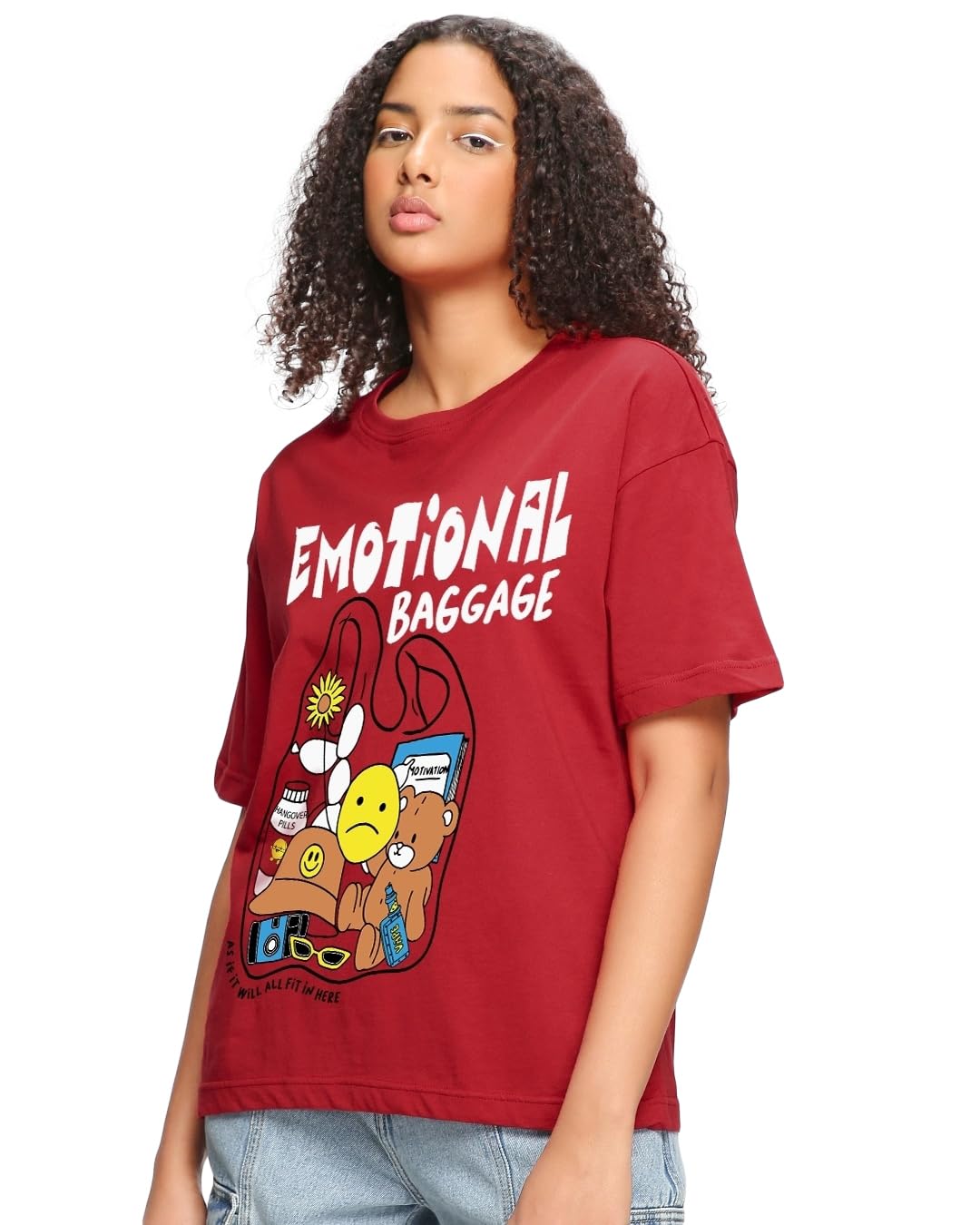 Bewakoof Womens Cotton Oversized Fit T-Shirt 1208628 Red Medium