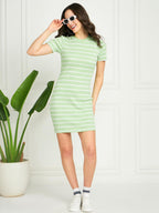 Pivl Women Striped Bodycon Dress Mint