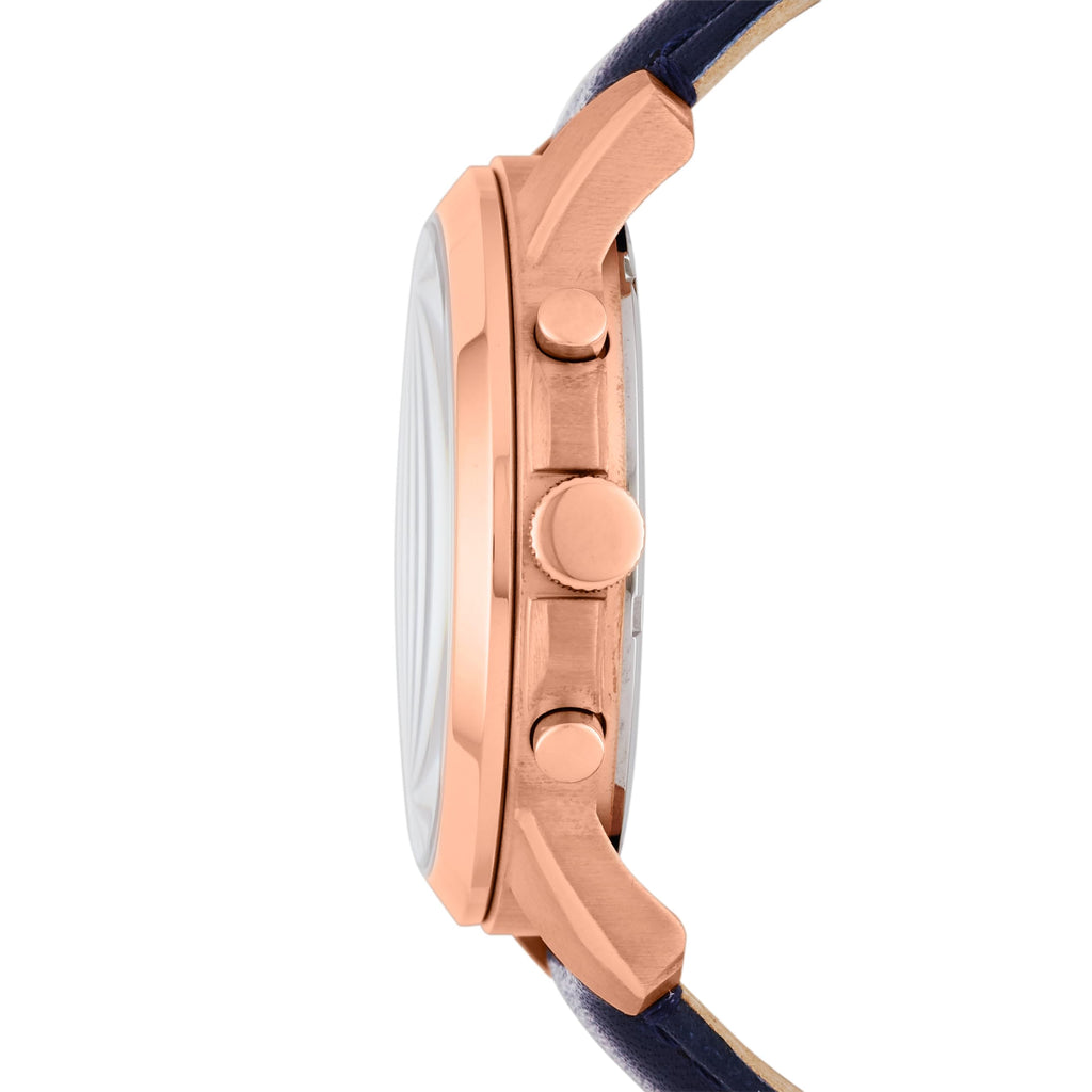 Fossil Men's Grant Quartz Stainless Steel and Leather Chronograph Watch, Color: Rose Gold, Navy (Model: FS4835)