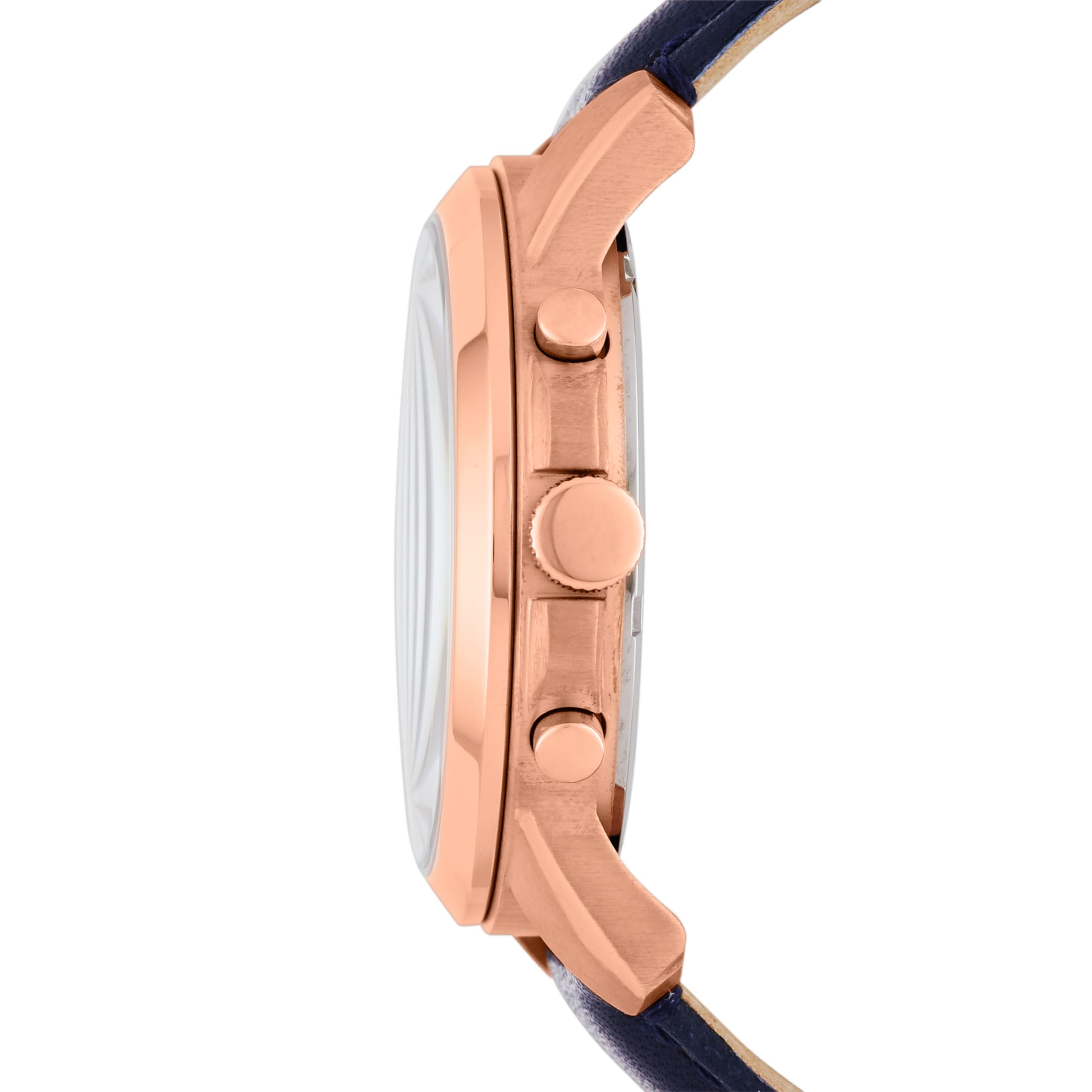 Fossil Men's Grant Quartz Stainless Steel and Leather Chronograph Watch, Color: Rose Gold, Navy (Model: FS4835)