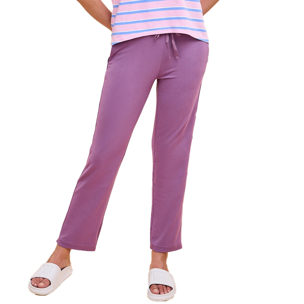 Enamor Essentials Womens E014-Mid Rise Slim Fit Basic Straight Leg Lounge Pants, Violet