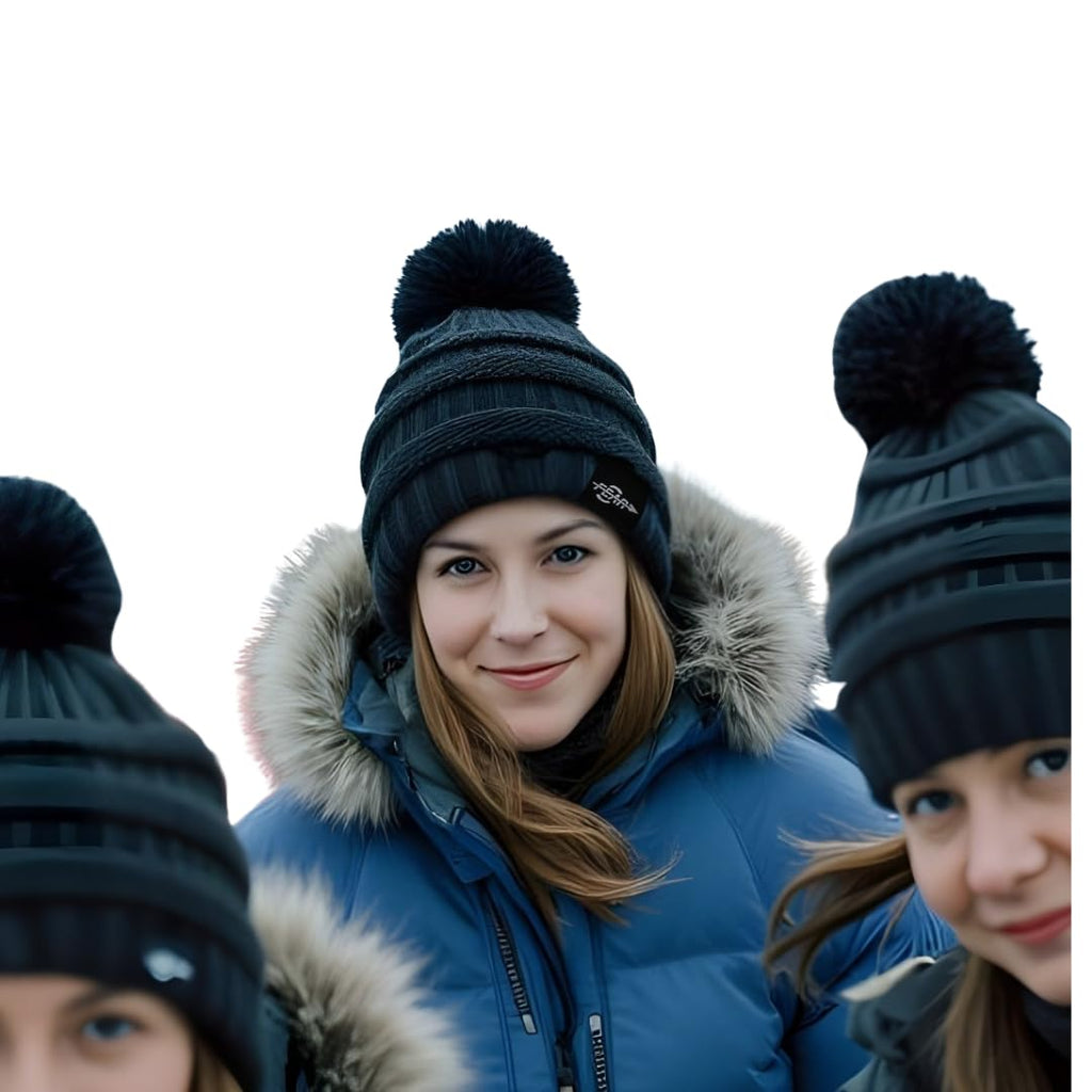 Fear0 NJ Warmest Plush Insulated Lining Knit cable Pom-Pom Beanie Hat Women(D0102H79VM6)