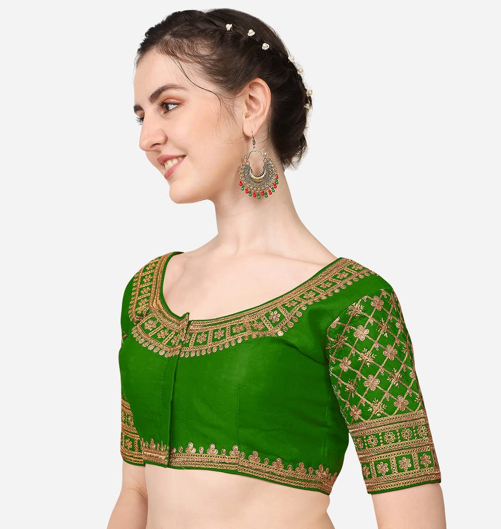 Pujia Mills WomenS Silk Embroidery Sequin Stone Work Readymade Saree Blouse