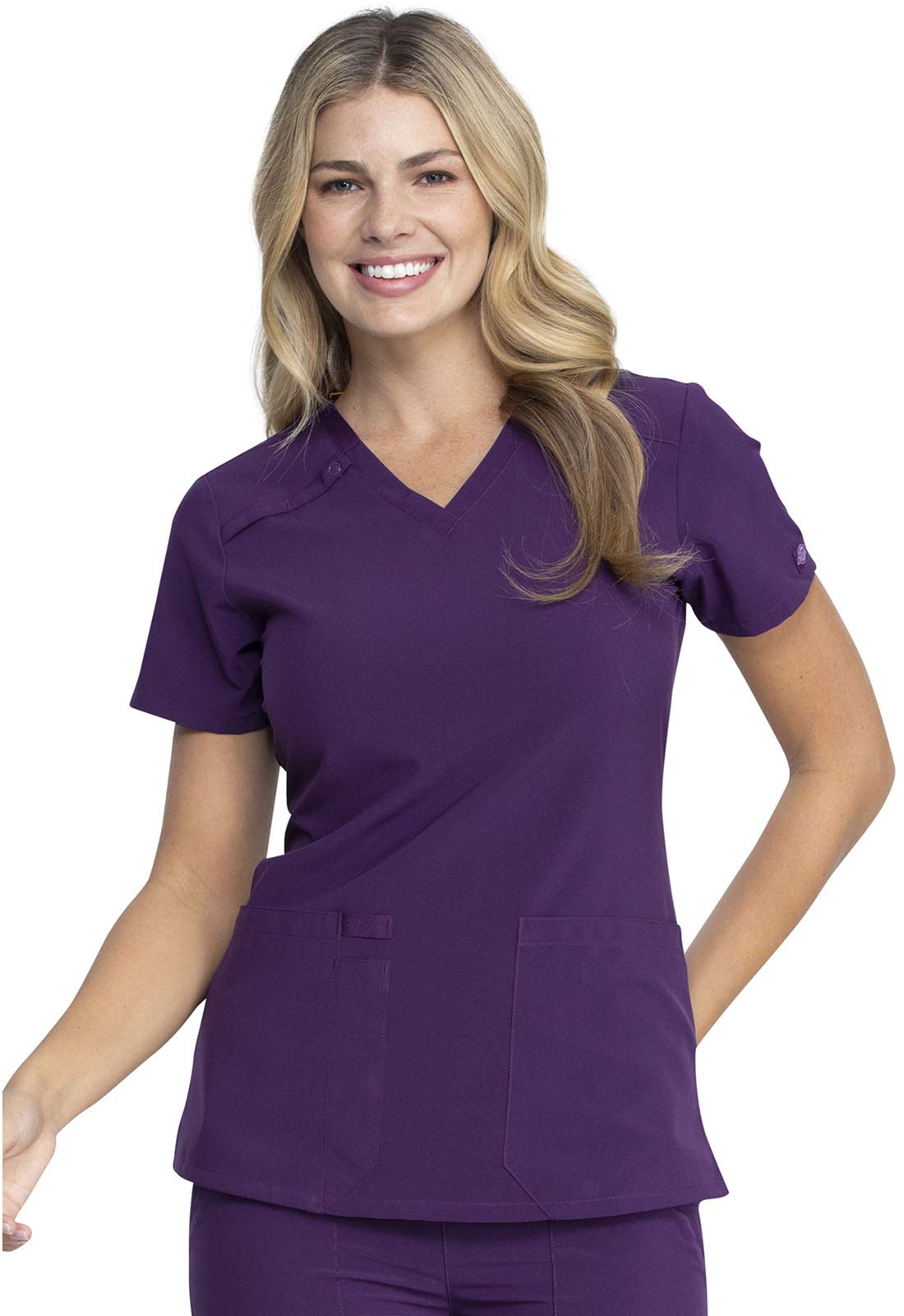 Dickies EDS Essentials Scrubs, V-Neck Womens Tops with Four-Way Stretch and Moisture Wicking Plus Size DK615, 2XL, Eggplant