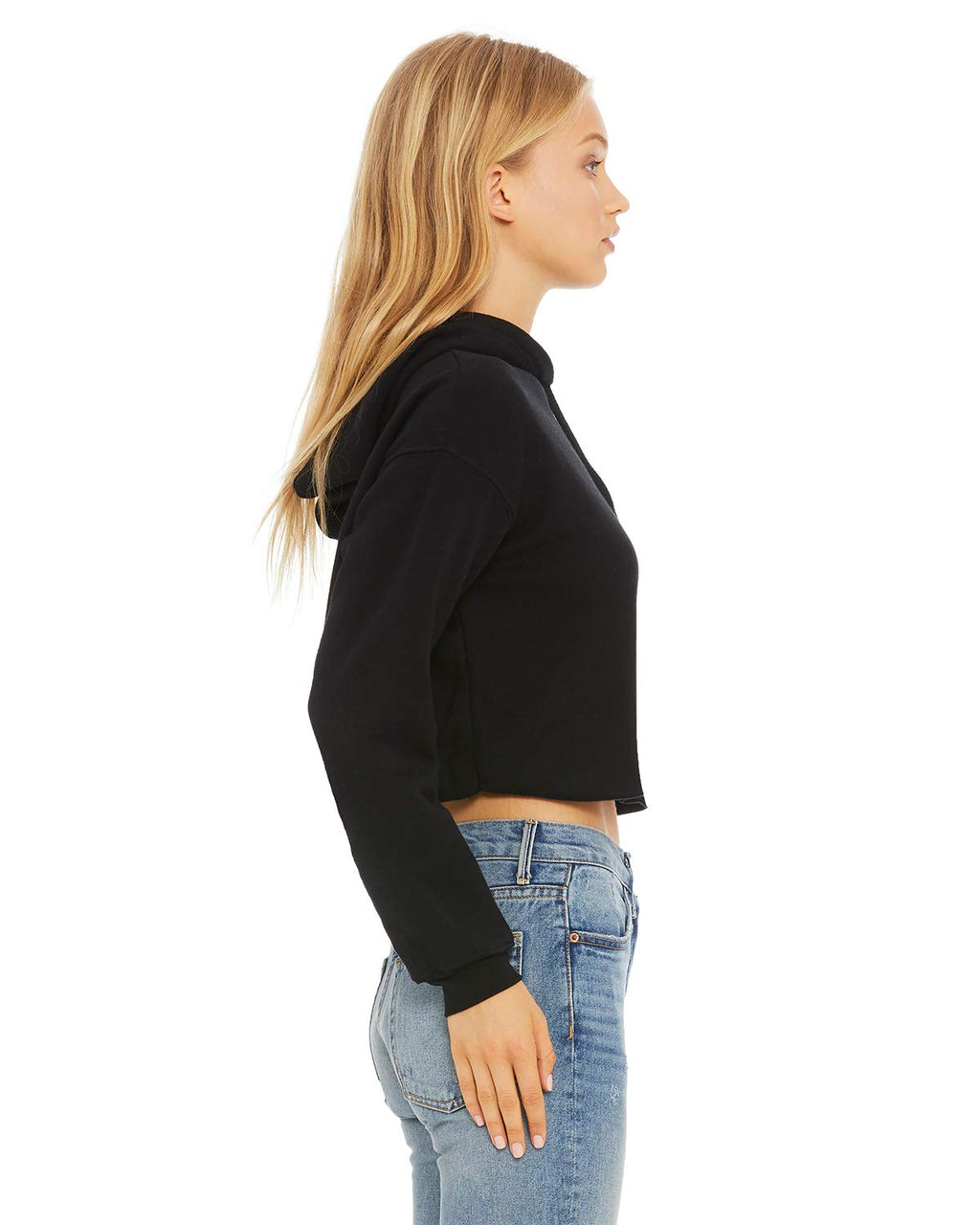 Ladies cropped Fleece Hoodie - PEAcH - S(D0102H7WRUJ)