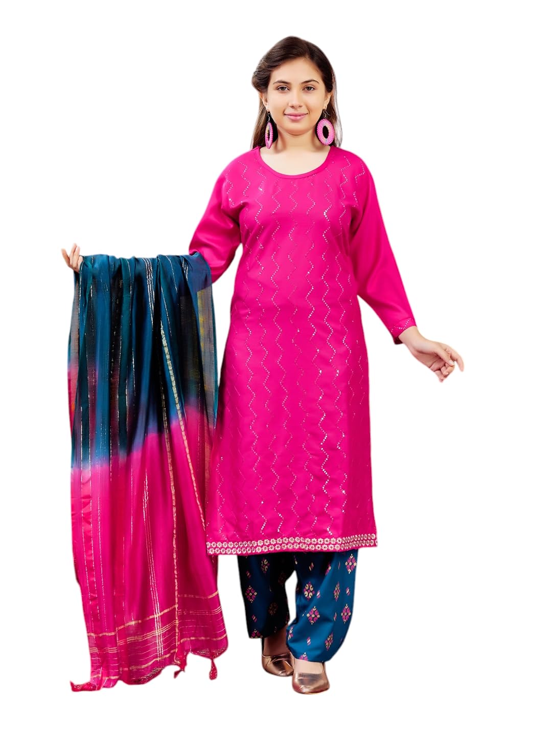 Aarika Girls Rani Colour Sequin Cotton Kurti (9-16 Years)