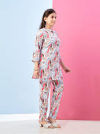 Aarika Girls Casual Wear White Colour Leafs Print Polyester Co-ord Set-8-15 Years (KP-TR-K-987)