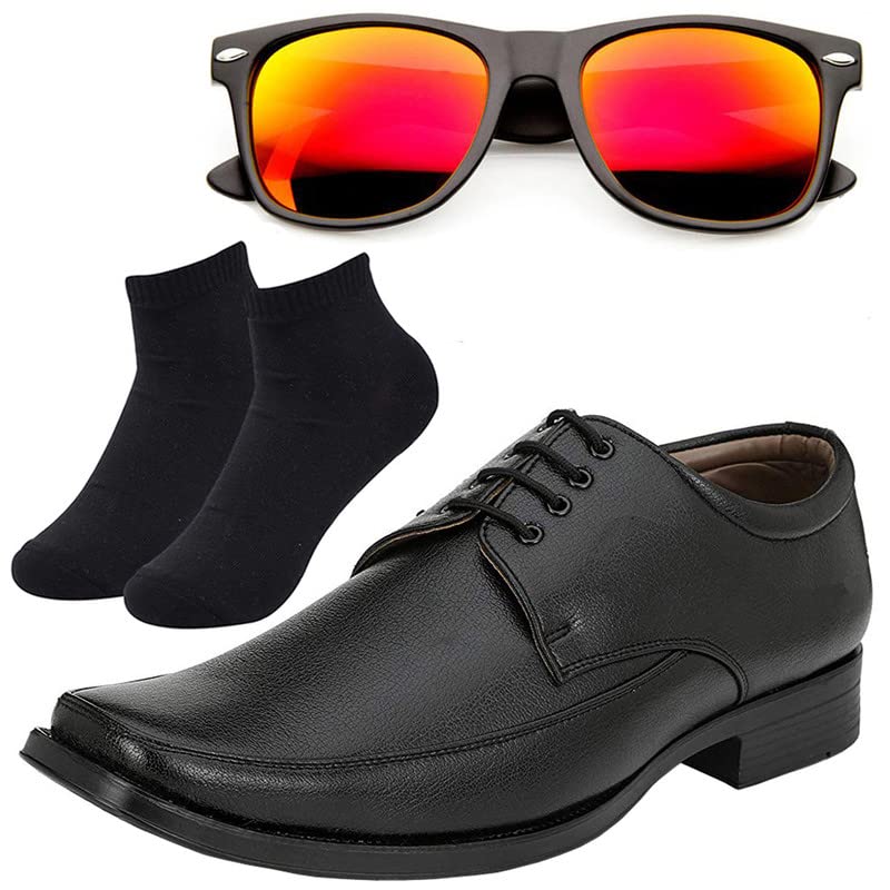 Vitoria Stylish l Men Black Lace Formal Shoes with Black Socks & Red Wyfer/6 6