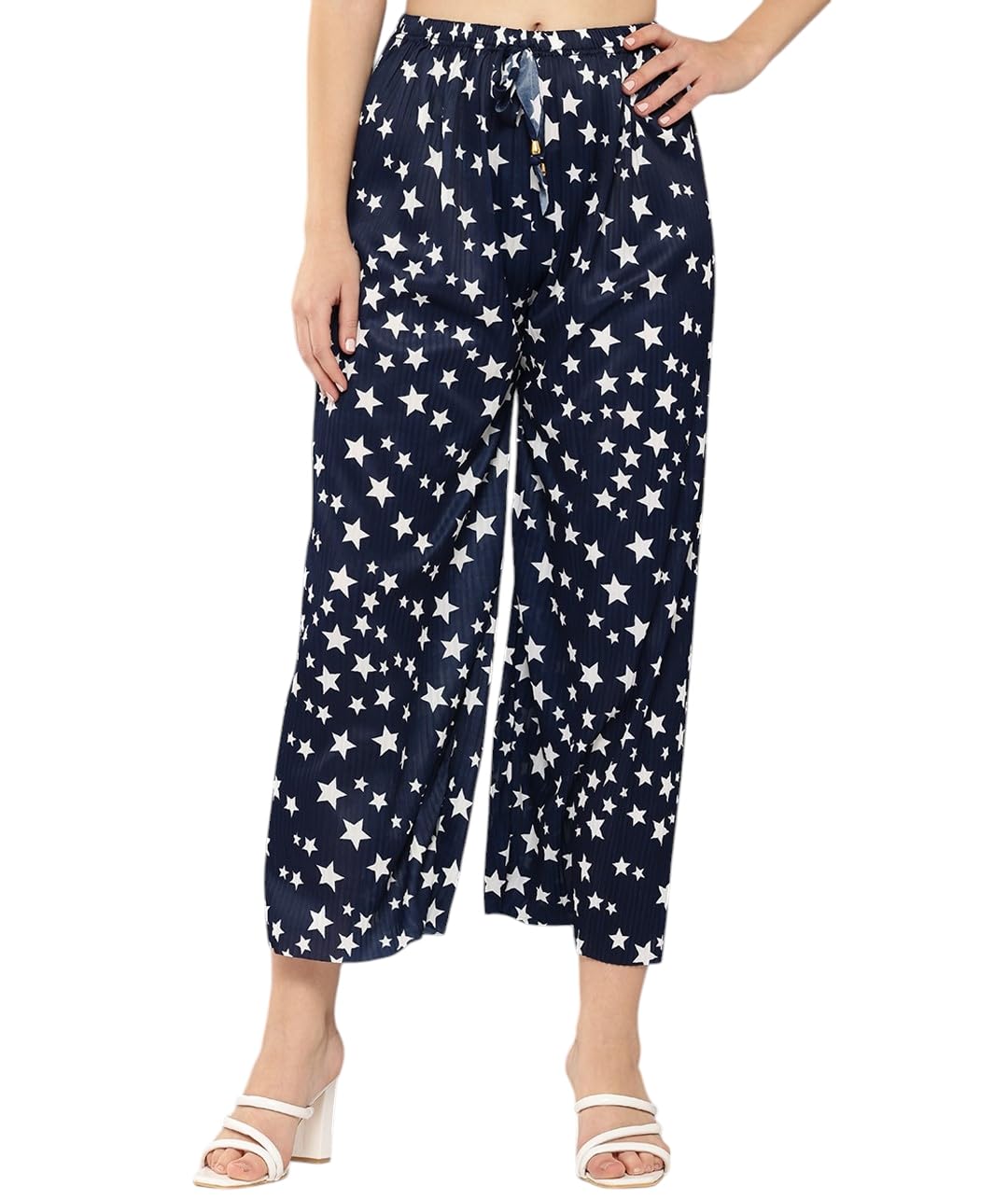 Aarika Girls Casual Dark Blue Colour Printed Nylon Palazzo-(12-15 Years)-(PL-KG-11-BLUE-S)