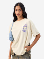 The Souled Store Official Felix The Cat: Cool Flakes Women and Girls Short Sleeves Round Neck Blue Graphic Printed Cotton Oversi