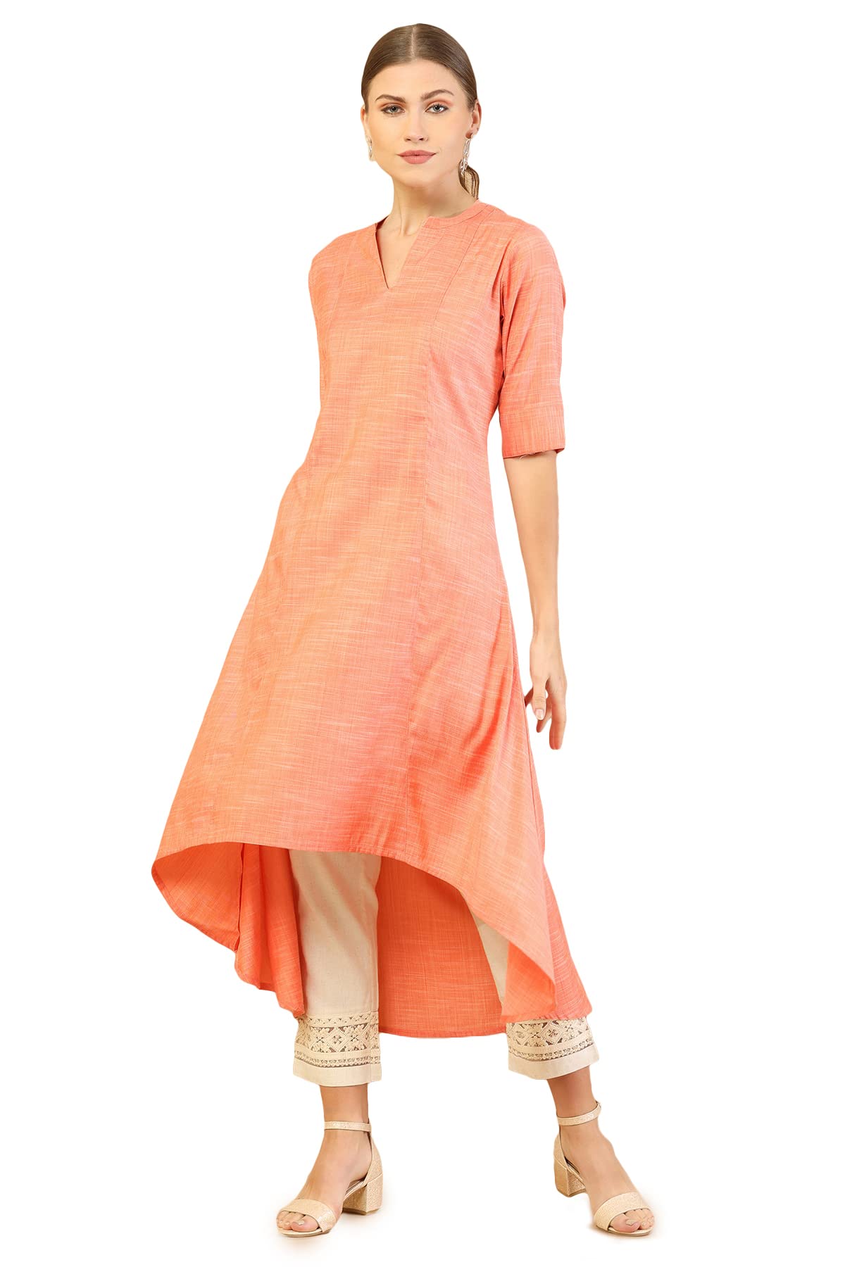Soch Orange Rayon High-Low Kurta