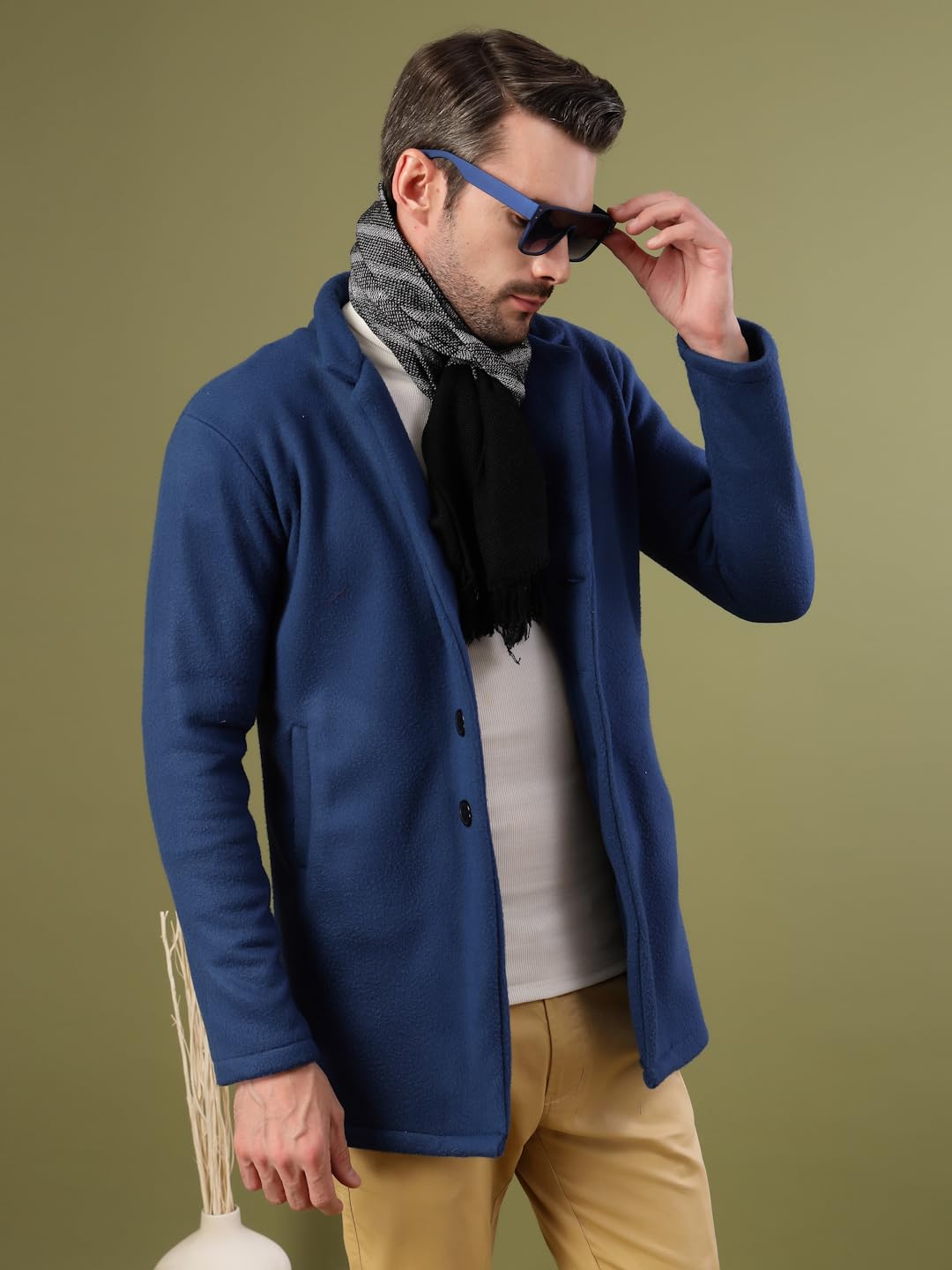 Rigo Cotton Polar Fleece Solid Overcoat for Men | Regular Fit Lapel Collar Long Jacket Overcoat | Winter Wear Mens Long Overcoa