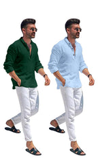 Zartha MenS Regular Fit Solid Pattern Cotton Blend Kurta With Spread Collar Long Sleeve And Standard Length | Shirt For Man