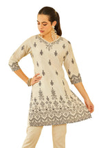 Soch Womens Beige Poly Muslin Floral Printed Kurta With Cutdana