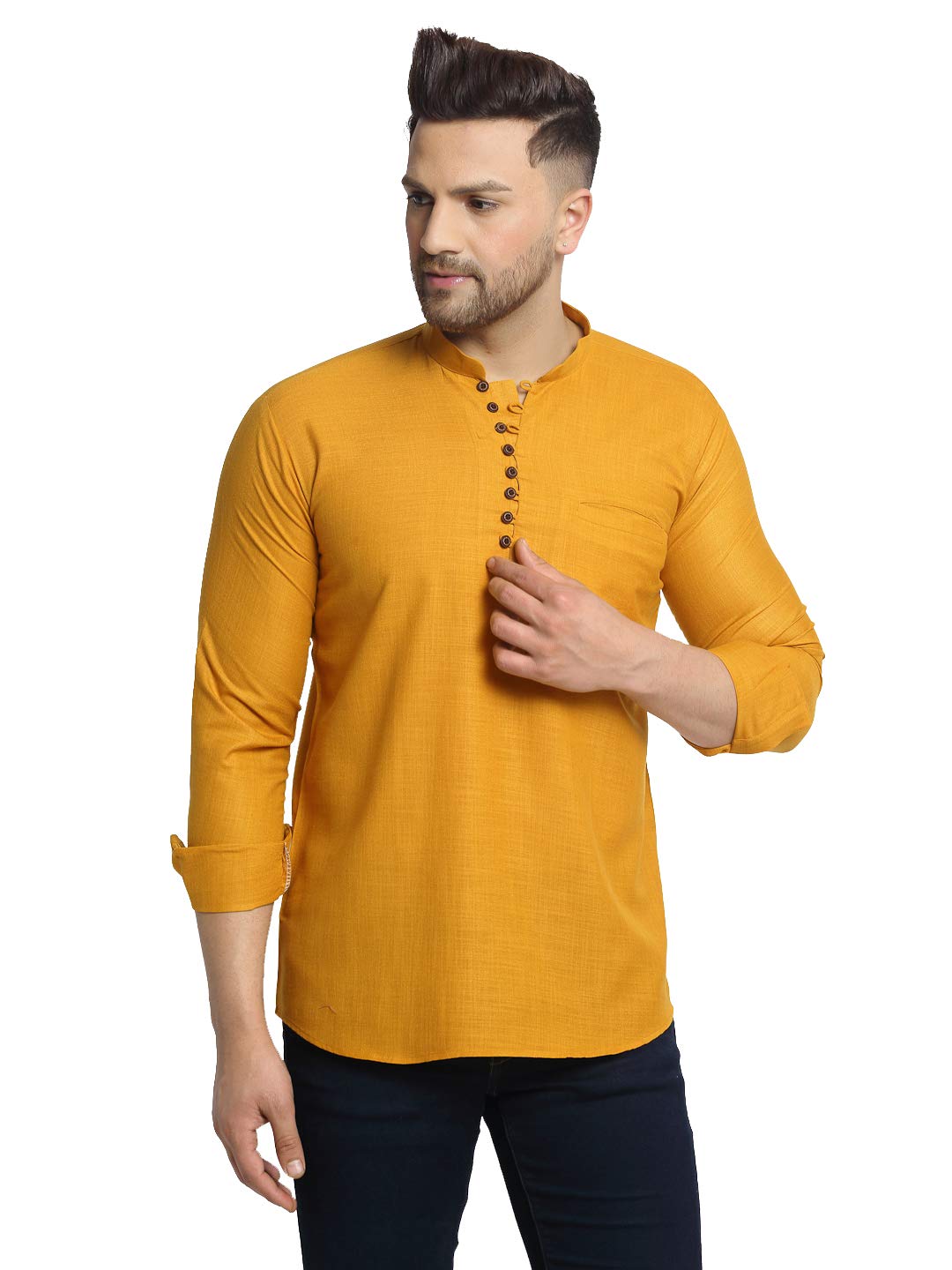 Jompers Mens Solid Cotton Short Kurta