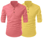 Finivo Fashion Combo Of MenS Cotton Blend Solid Full Sleeve Short Kurta
