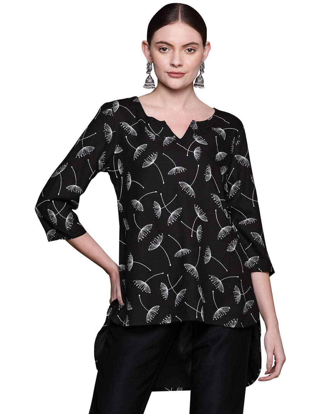 Ziyaa Floral Regular Women'S Black Rayon Printed Tunic (Zikury3872-Xxl