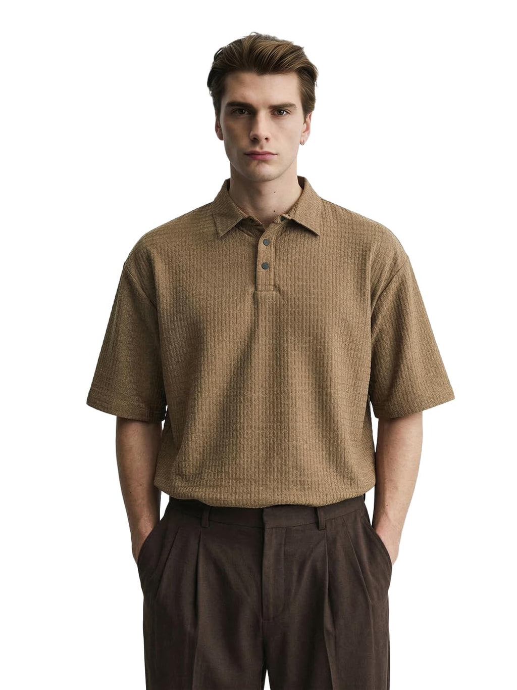 The Indian Garage Co Mens Boxy Half Sleeves Textured Round Neck T-Shirt