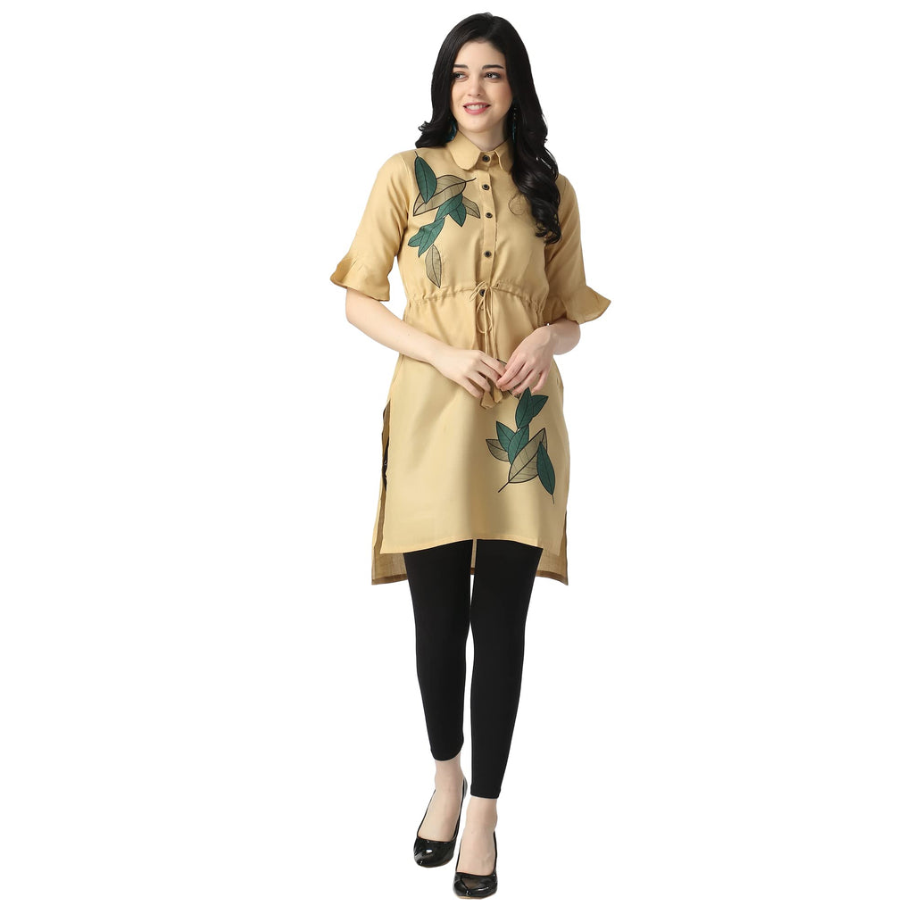 Greciilooks Women'S Pure Cotton Straight Kurta (Large, Golden)
