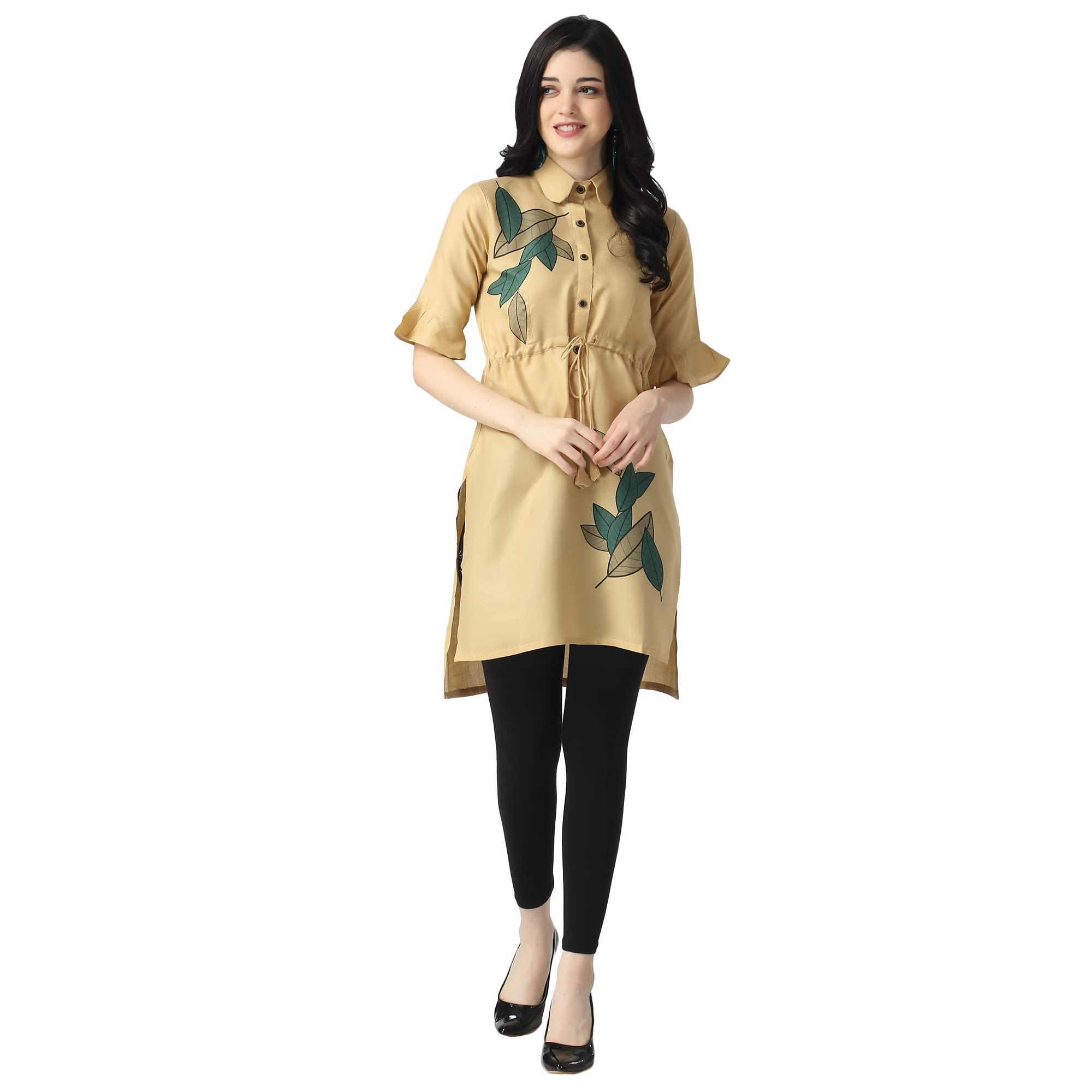 Greciilooks Women'S Pure Cotton Straight Kurta (Large, Golden)