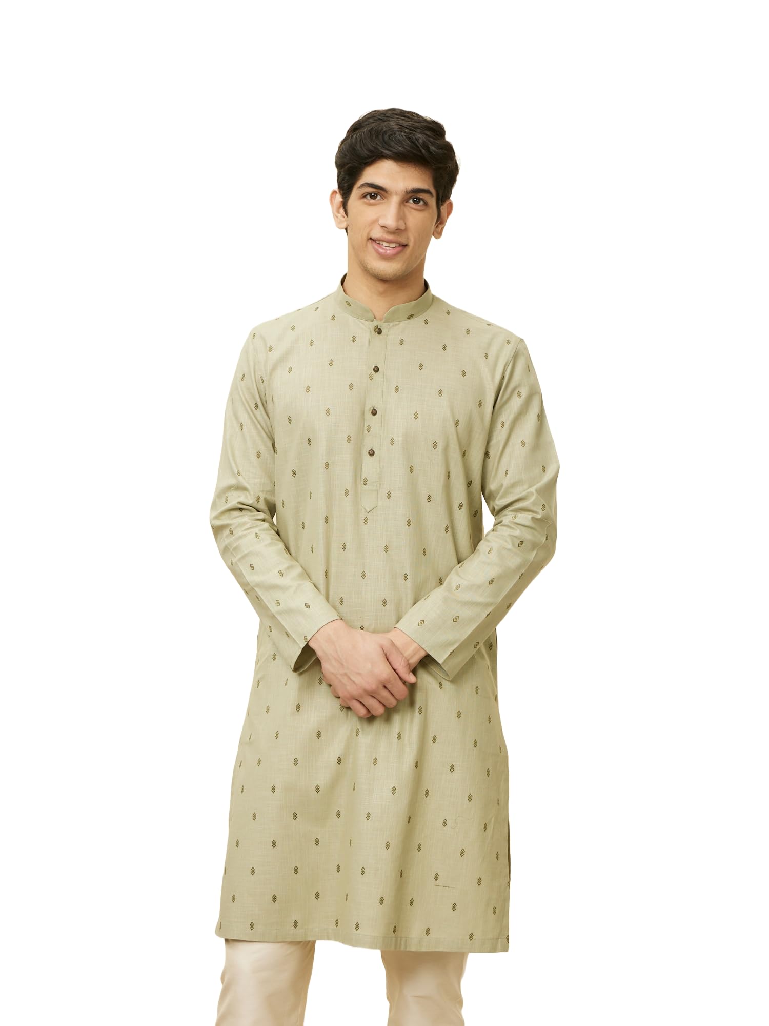 Manyavar MenS Smoke Green Buta Printed Kurta (Xxl)