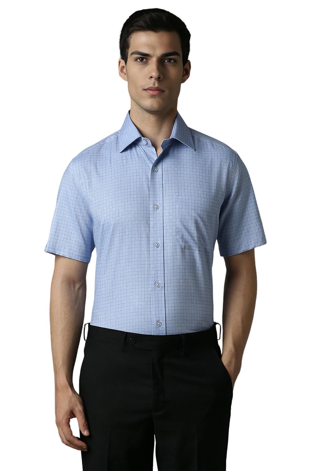 Louis Philippe Men Blue Classic Fit Check Half Sleeves Formal Shirt