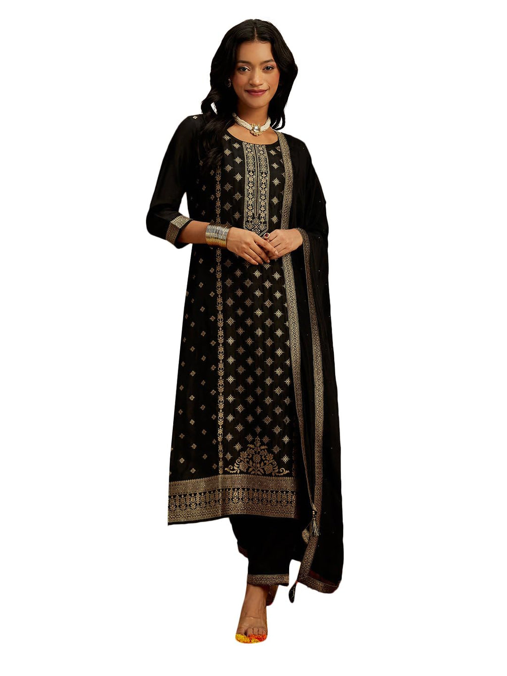 Libas WomenS Silk Blend Kurta Sets (48030_Black