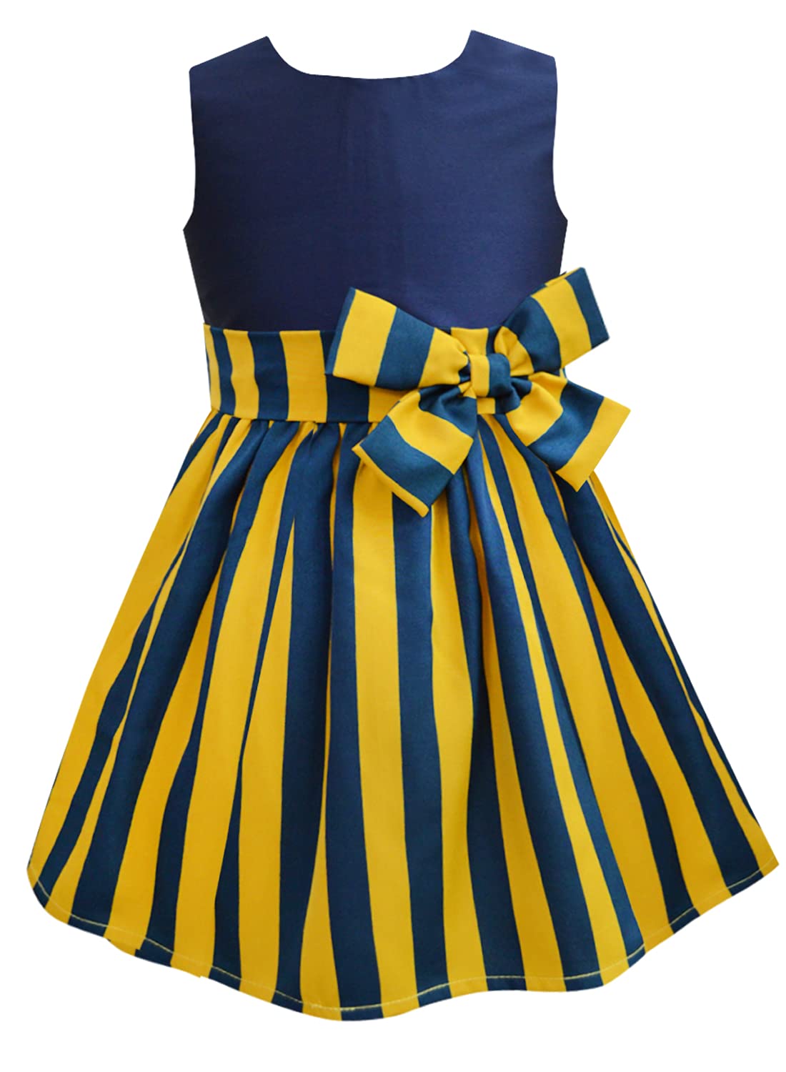 A.T.U.N. (ALL THINGS UBER NICE) Baby-Girls Polyester Fit and Flare Knee-Length Casual Dress (GDRS DBW_Mustard-Navy_1-2 Years)