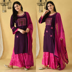 Lookmark Women'S Rayon Regular Kurta Palazzo Set (Ks2032- Purple_Xxl)