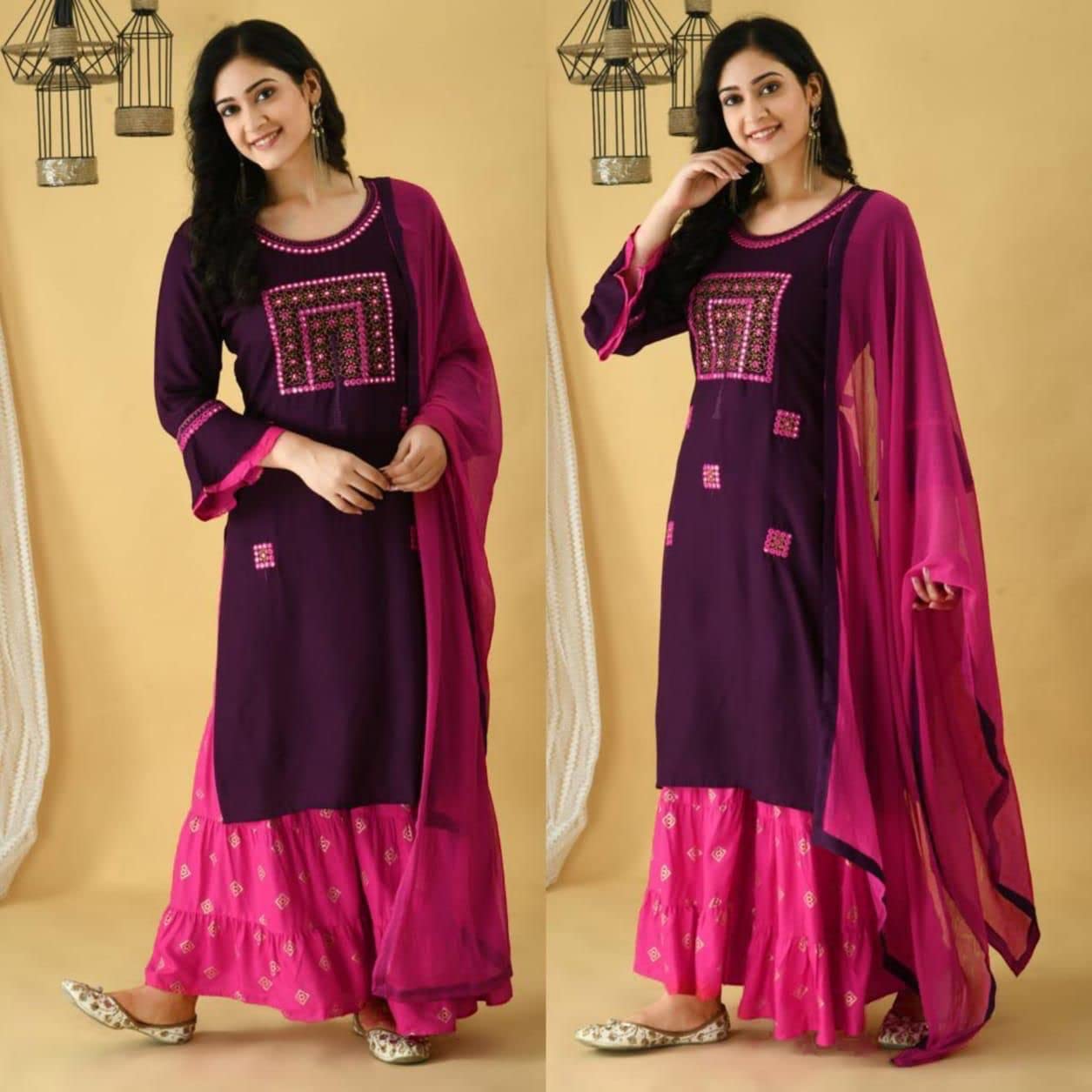 Lookmark Women'S Rayon Regular Kurta Palazzo Set (Ks2032- Purple_Xxl)