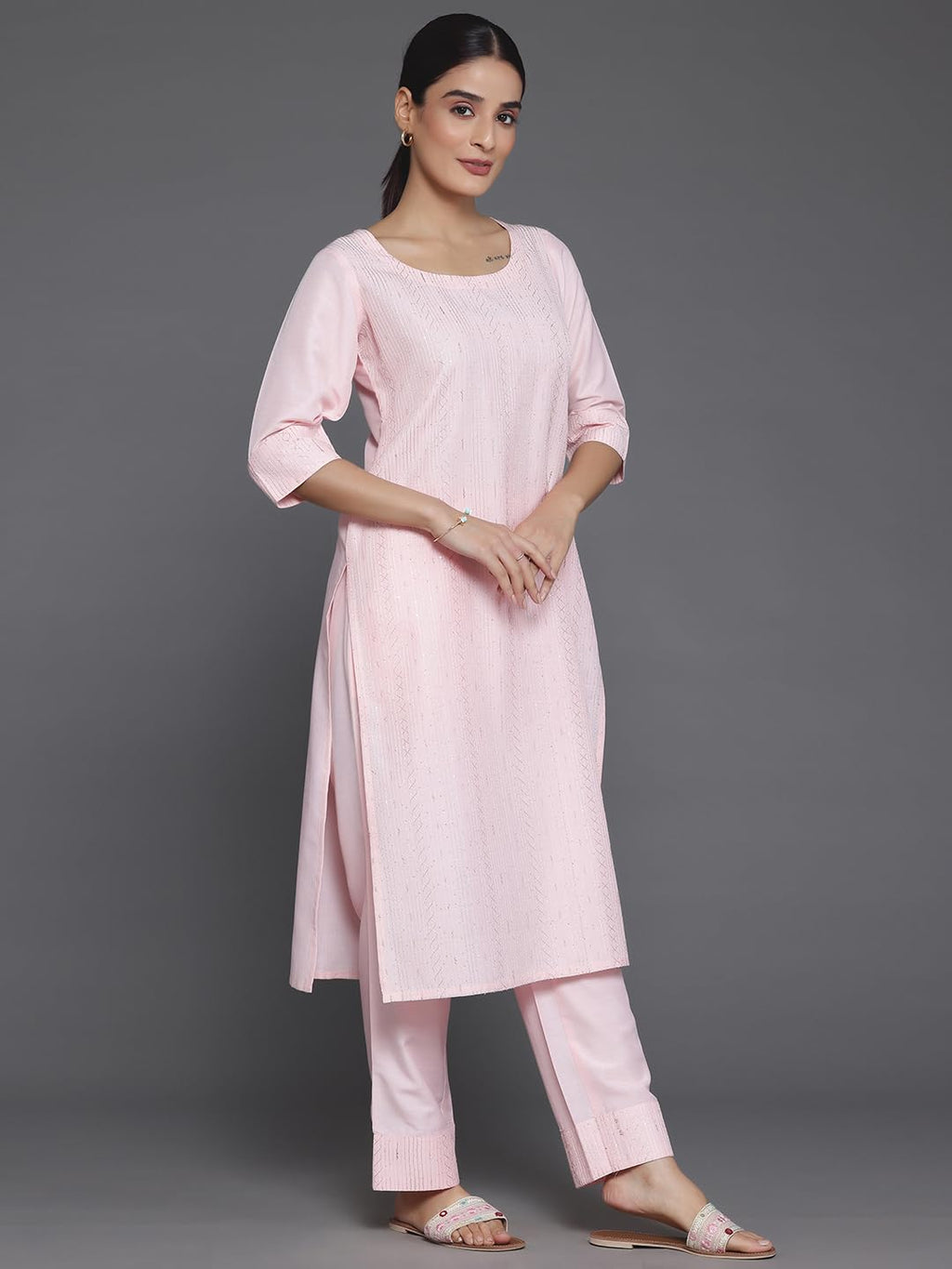 Libas Womens Self Design Silk Blend Straight Kurta With Palazzos And Dupatta